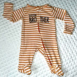 Carter’s Infant Boys “Little Brother” Striped Zippered Sleeper Size NB Newborn
